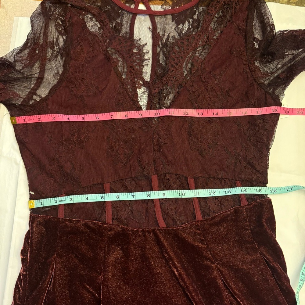 Free People Lace Corset Mini Dress Velvet Burgundy Medium Boho Gothic Festival - Picture 10 of 11